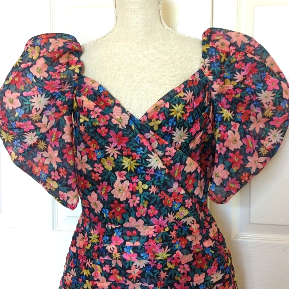 C/MEO Collective Red Pink Sheath Mini Dress Sweetheart Puff Sleeves - Picture 5 of 10